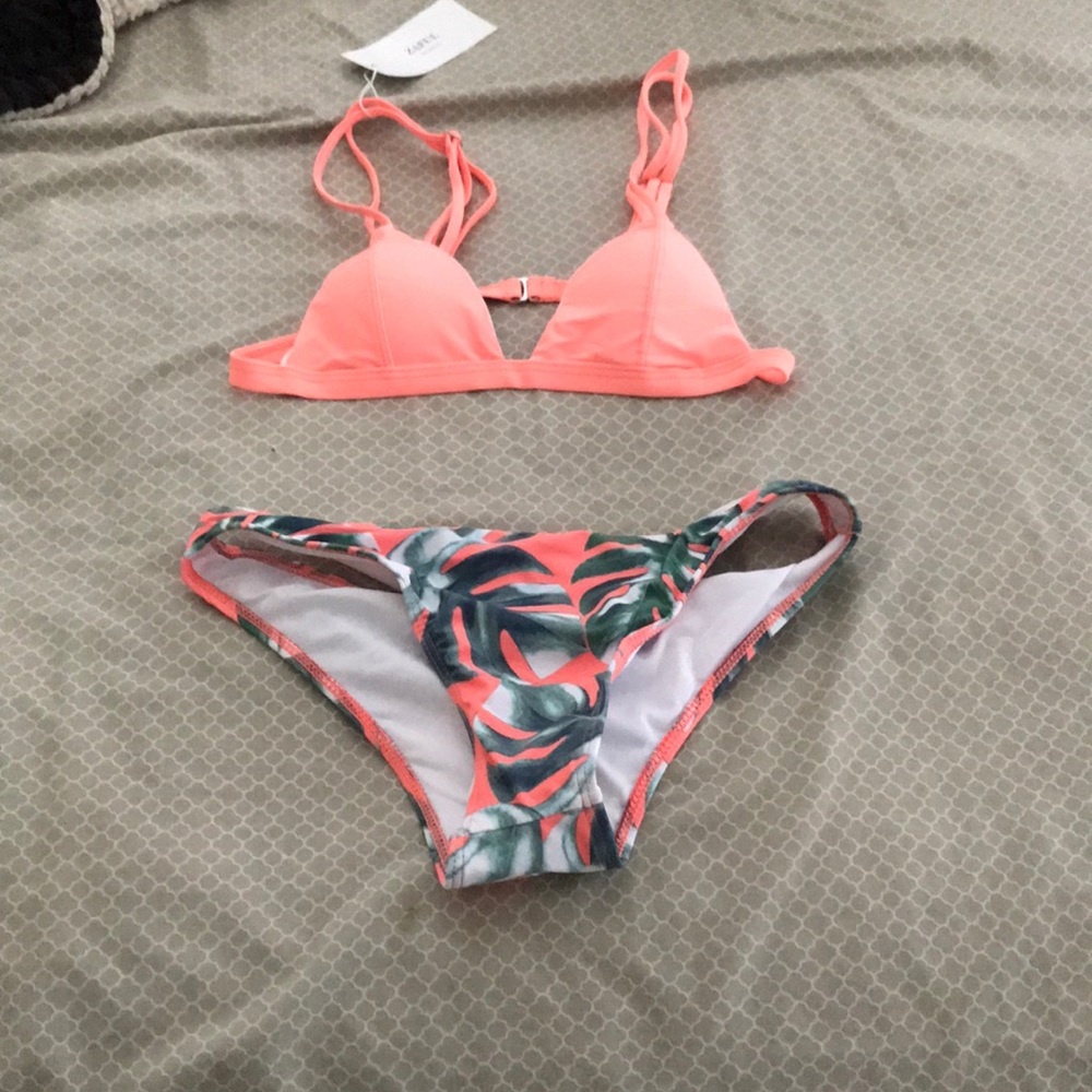 Neon orange/green floral bikini